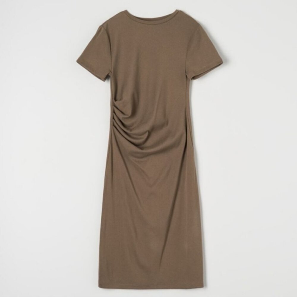 Caara light brown 100% cotton short sleeve midi dress size L